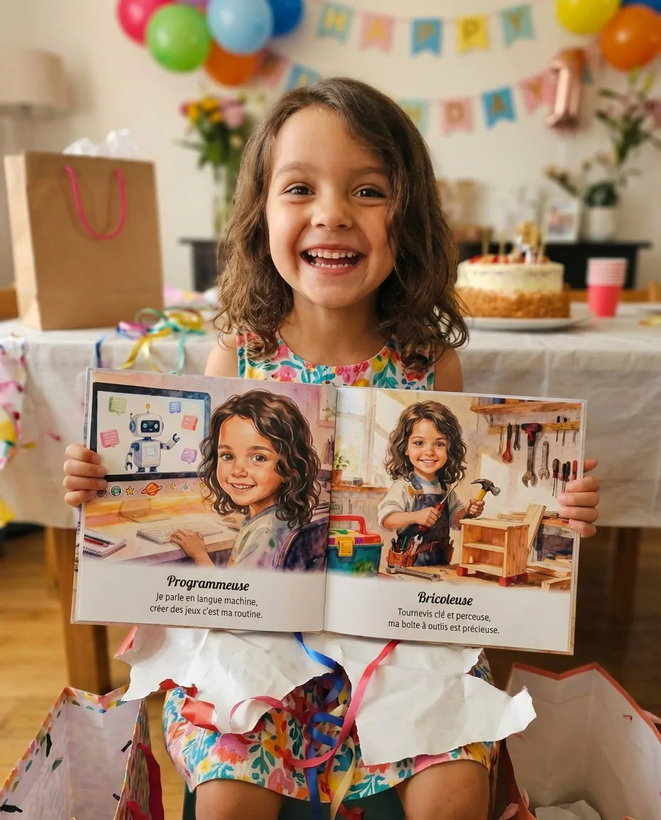 Léa fête son anniversaire avec son livre personnalisé