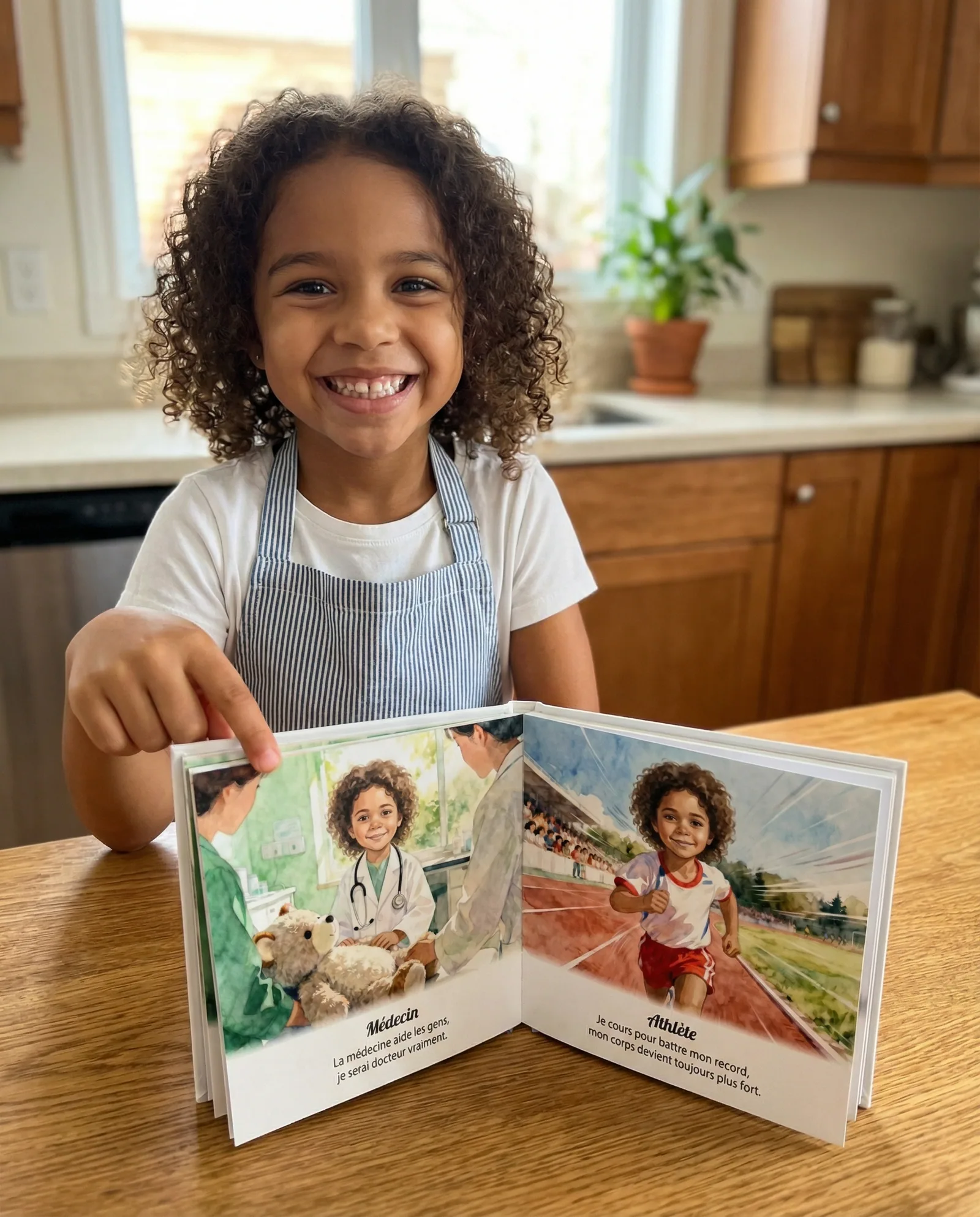 Zara, ravie d'apprendre à lire avec son livre personnalisé