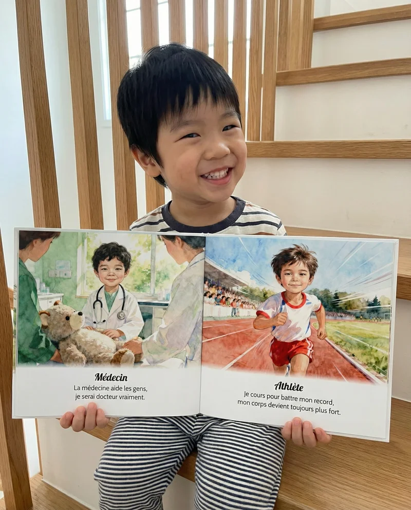 Liam, 3 years old, reading their personalized book