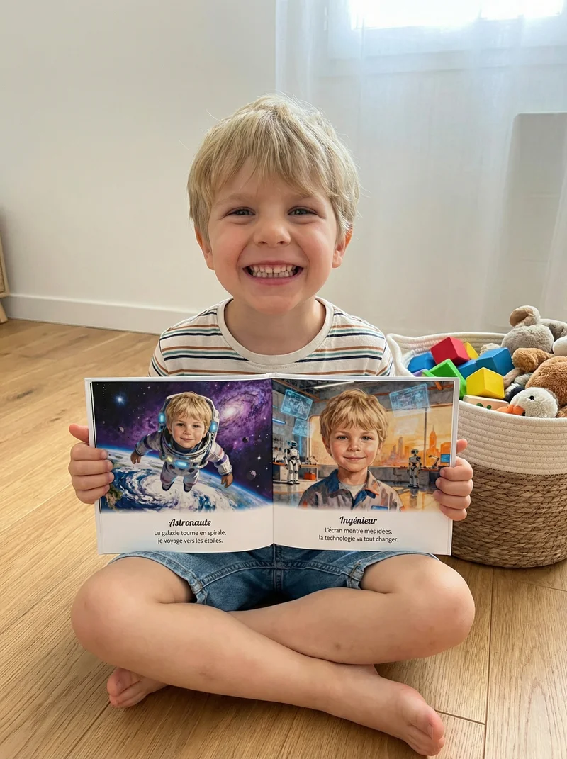 Noah, 6 years old, reading their personalized book