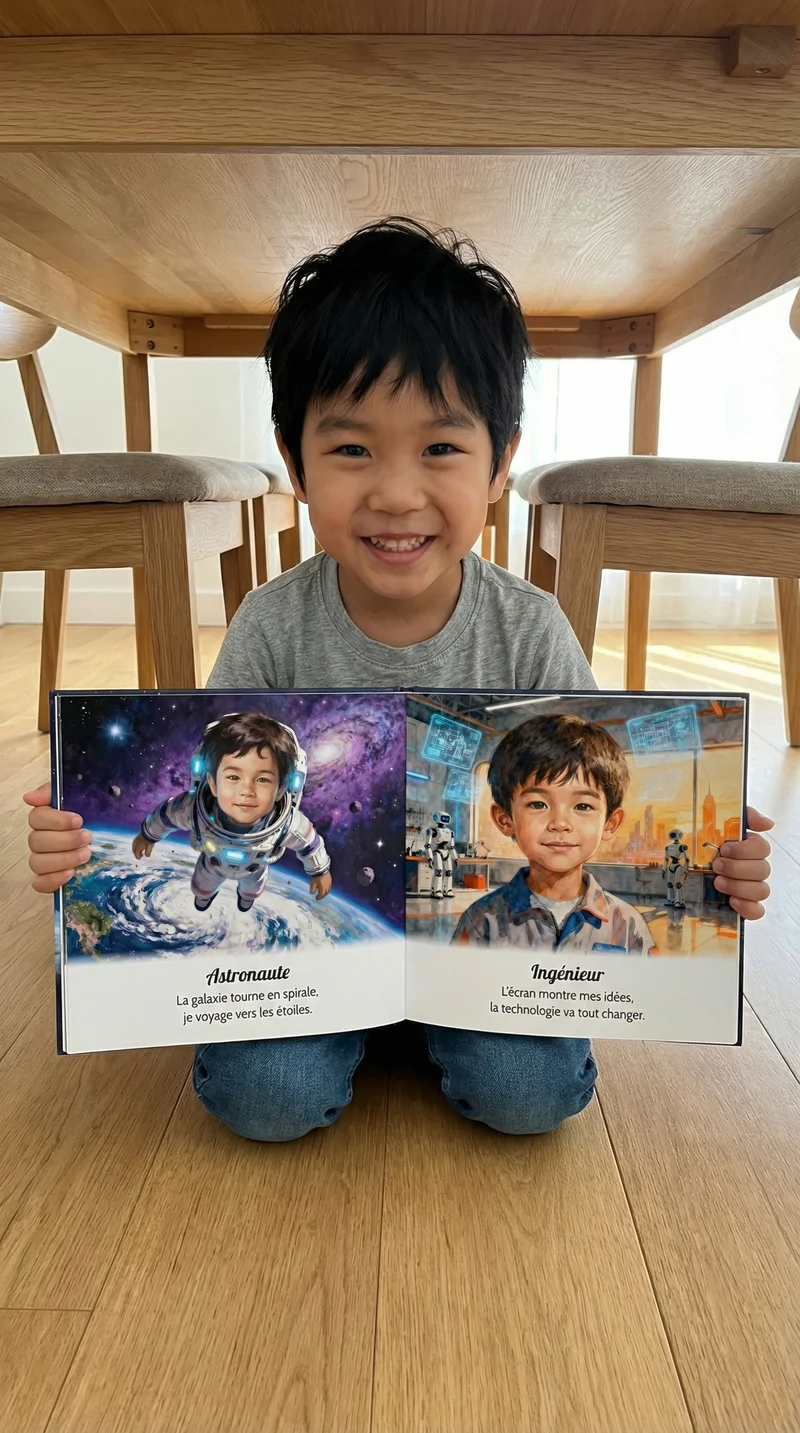 Kai, 4 years old, reading their personalized book