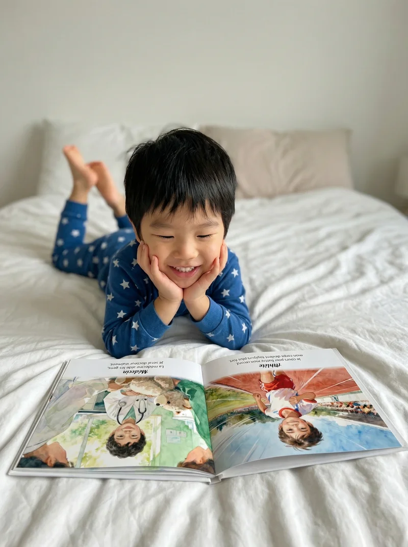 Liam, 3 years old, reading their personalized book