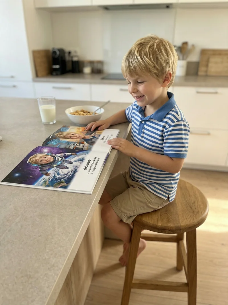 Noah, 6 years old, reading their personalized book