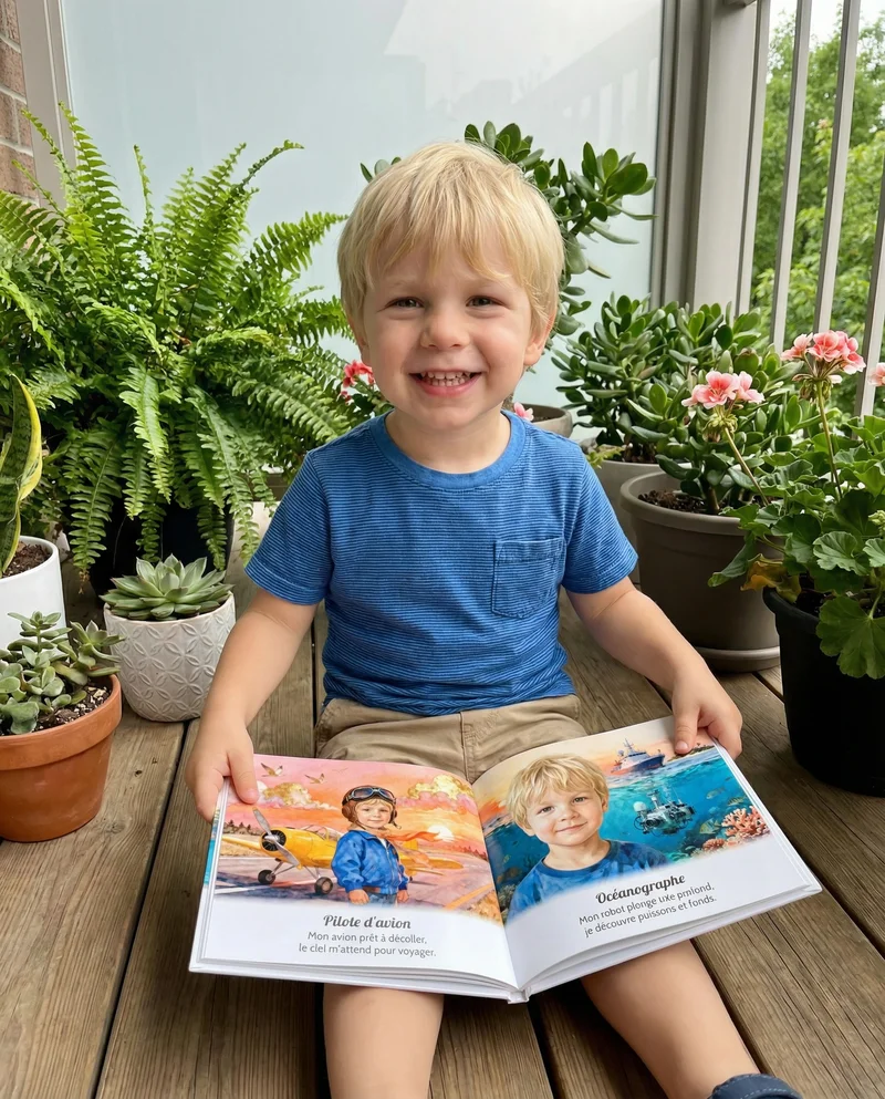Olivier, 3 years old, reading their personalized book
